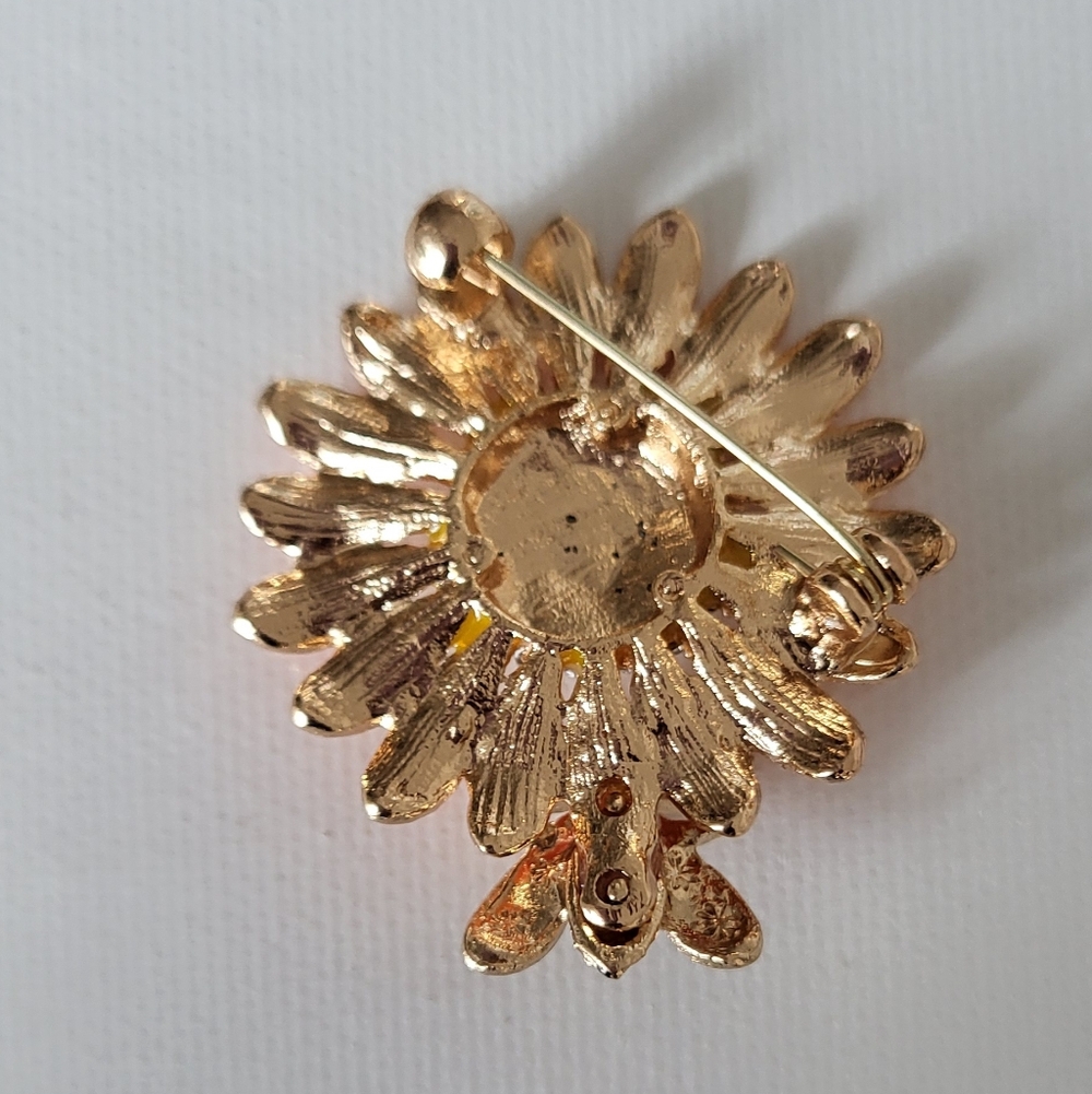 Cute Orange Sunflower Bee Brooch with Rhinestones - Picture 2 of 3
